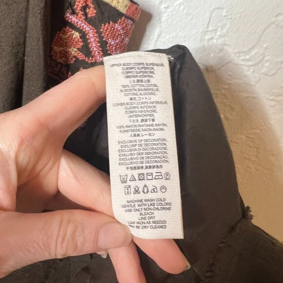 Free People Brown Boho Embroidered Ruffle Trim Cutout Mini Dress - Picture 6 of 8